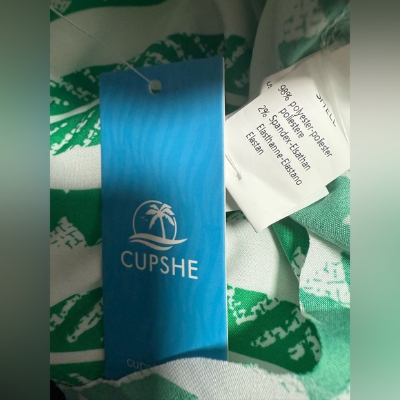 Cupshe Green & White Printed Sleeveless Ruffle Dress - Picture 5 of 5